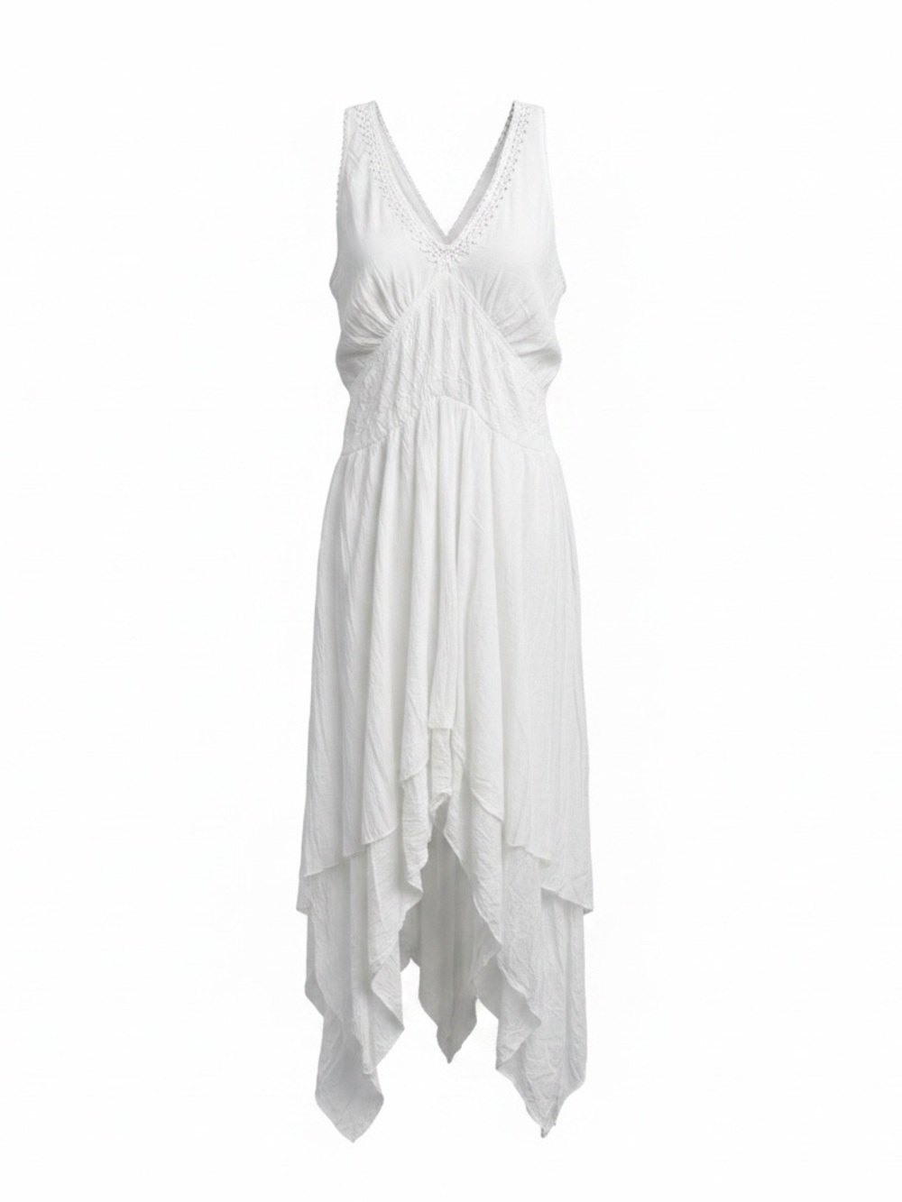 India Boutique White V-Neck Handkerchief Hem Dress